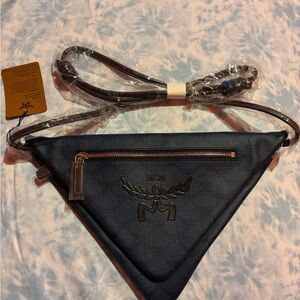 MCM Blue Himmel LTS Flat Pouch W/ Strap